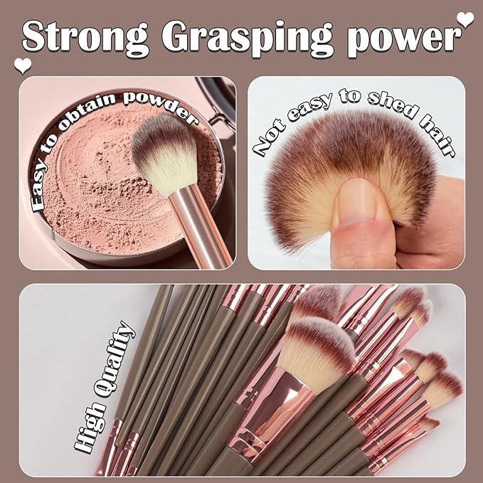 Makeup Brush Set, 48Pcs Makeup Tool Set Premium Synthetic Foundation Concealers Powder Eye Shadows Makeup Brushes Kit for for Beginner Professional, Brown