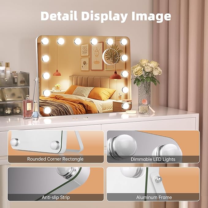 MINISO Vanity Mirror with Lights - 17.7" x 13.8" Hollywood Makeup Mirror with Adjustable Brightness,3 Modes Light, 360°Rotation