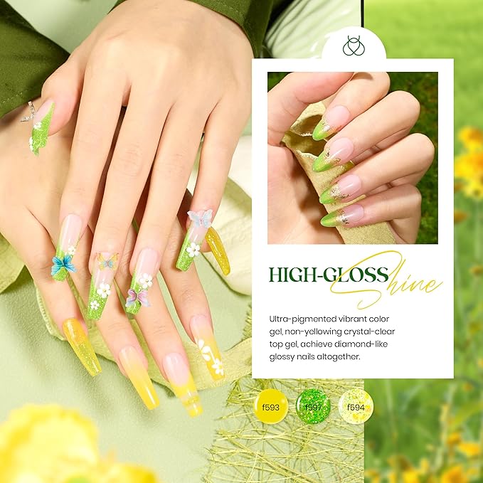 Beetles Green Halloween Gel Nail Polish Set, Fall Gel Polish Nail Kit 6 Colors Yellow Glitter Cat Eye Jelly with Cat Eye Magnet Gifts for Women DIY Manicure Art Summer Beats