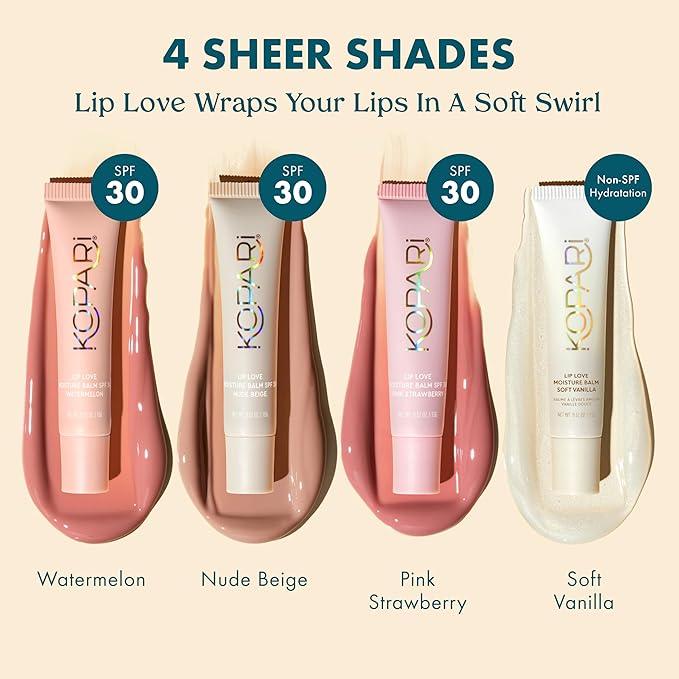 Kopari Lip Love Moisture Balm in Pink Strawberry SPF 30-100% Mineral Zinc Oxide Lip Sunscreen, Ceramide Hydrating Tinted Lip Balm, Clean Vegan & Reef-Friendly, 0.35 oz