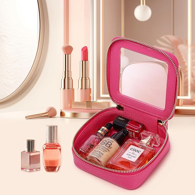 Pinkmik Small Makeup Bag Mini Clear Cosmetic Makeup Case & Toiletry Bag with Zipper Women's Purse Organizer & Car Essentials (X/Fuxia, MINI),