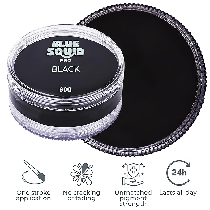 Blue Squid PRO Face Paint - Professional Water Based Single Cake Facepaint & Body Paints - SFX Makeup, Kids Adults Face Painting for Costume, Halloween, Cosplay - Classic Black 90g / 3oz