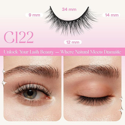 CALAILIS Self Adhesive Eyelashes Natural Look Wispy Press On Lashes No Glue Need Eyelashes 5 Pairs Reusable Cat Eye Self-adhesive False Lashes (C122)