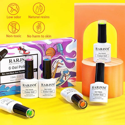 RARJSM Neon Gel Polish Set, Hot Pink Nailpolish,Yellow Green Purple Blue Orange Gel Nail Polish, Spring Summer Color Nail Polish Kit, Curing Required,6 PCS 7.5ML Nail Art