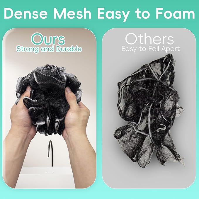 75g XL Loofah Pack Black Shower Loofah Sponge Bath Luffa Set for Body Scrubbing