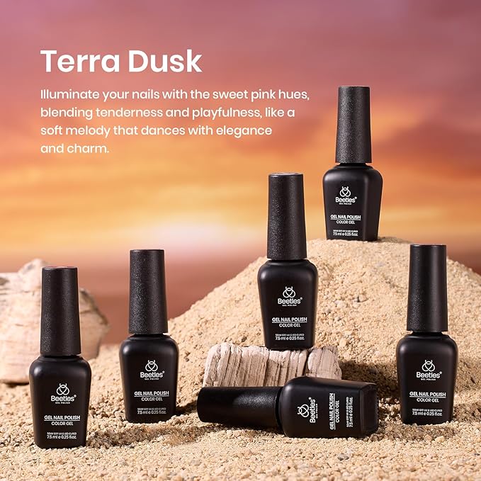 Beetles Gel Nail Polish Set – 6PCS Fall Winter Burgundy Purple Glitter Nude Plum Gold Gel Nail Polish Kit Soak Off UV LED Terra Dusk Colors DIY Home Salon Gift for Women