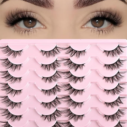 FARRED Half Eyelashes Natural False Lashes Wispy Cat Eye Strips Eyelash 14 Pairs Faux Mink Strip Eye Lashes Pack for Daily Makeup (F20 | 8-15 mm)