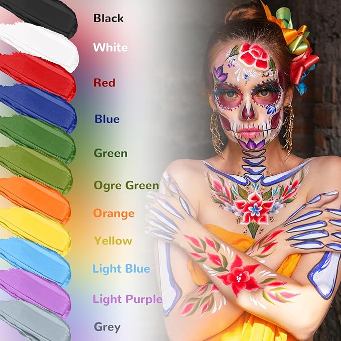 Light Blue Cream Face Body Painting Foundation, Professional Full-coverage Oil Based Blue Face Paint Halloween SFX Sally Corpse Bride Cosplay Makeup for Adult Carnival & Stage Performance