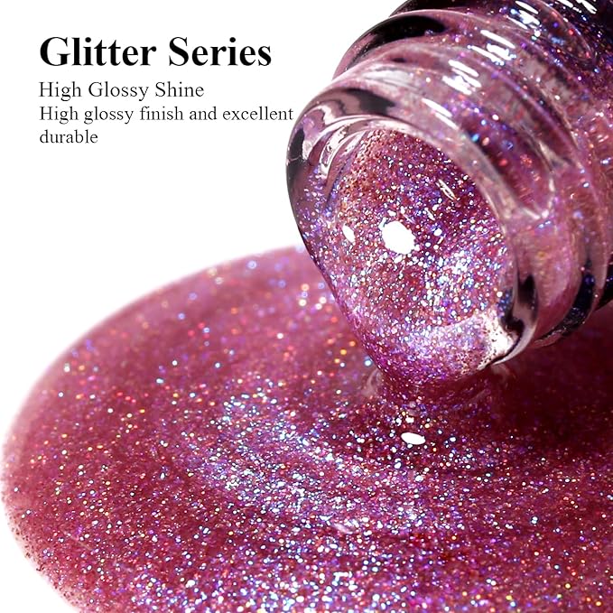 Imtiti Glitter Gel Nail Polish, Mermaid Iridescent Glitter Gel Polish Soak Off LED U V Shimmer Sparkle Nail Gel Polish DIY Nail Art Starter Manicure Salon Gel Nail Polish Kit for Women Girls 10ML