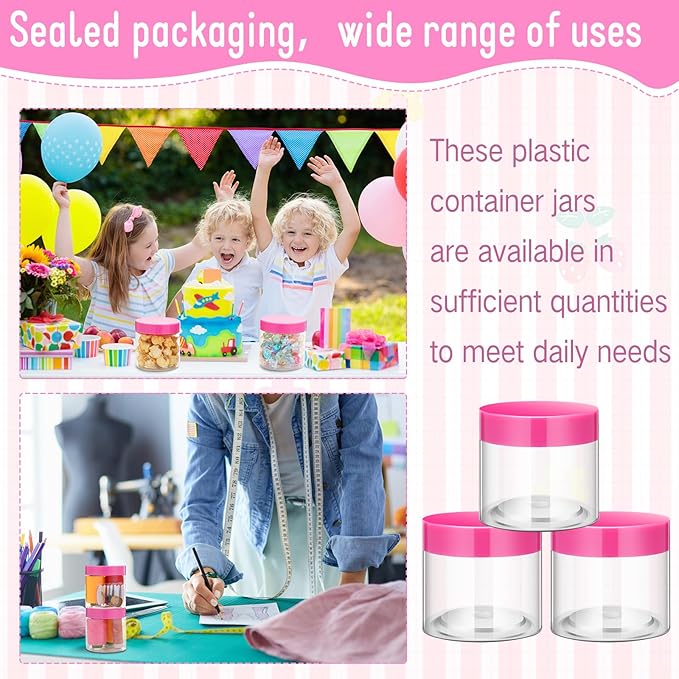 Patelai 4 Pieces Round Wide-mouth Leak Proof Plastic Container Jars with Lids for Travel Storage Makeup Beauty Products Face Creams Oils Salves Ointments DIY Making(8 Ounce,Pink)
