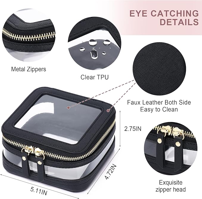Pinkmik Clear Small Makeup Bag Mini Cosmetic Makeup Case & Toiletry Bag with Zipper,Cute Purse Organizer,Car Essentials for Women (Black, MINI-2)