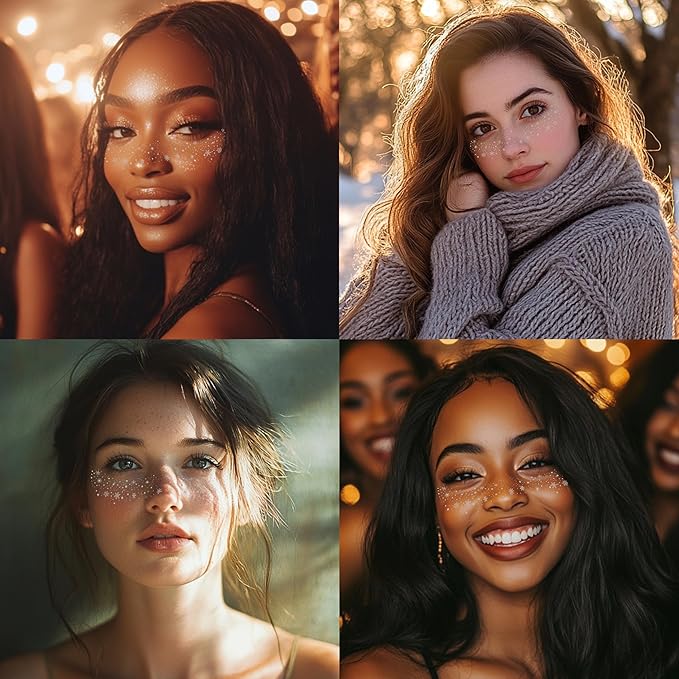 10 Pcs Makeup Patches - Glitter Freckles, Waterproof Face Glitter Speckles, Temporary Face Freckles (Silver Snowflake)