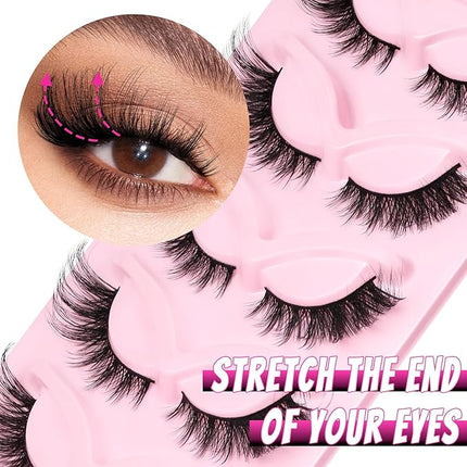 Veleasha Cat Eye Lashes Fluffy Fox Eye Lashes Natural Crisscorss False Eyelashes Faux Mink Lashes Wispy & Lightweight C Curl Lashes 5 Pairs Pack (Fluffpurr)