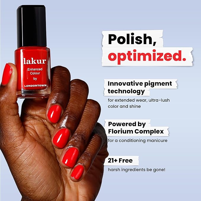 LONDONTOWN lakur Nail Polish - Chip-Resistant, Non-Toxic, Conditions & Hydrates Nails | Glossy Bright Red, Maraschino Cherry, .40 fl oz