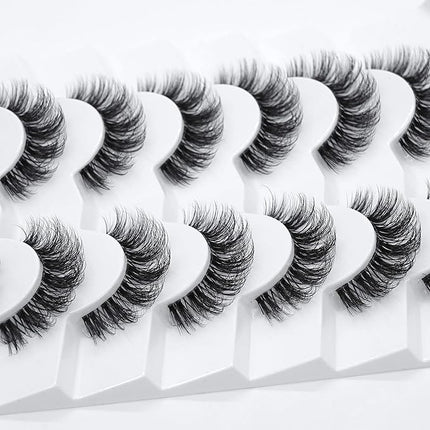 3D Clear Band False EyeLashes Natural Look Cat Eye Wispy Fake lashes Short Supernatural Cross Soft Reusable Lashes 7 Pairs-Happy Heartbeat(No.202)