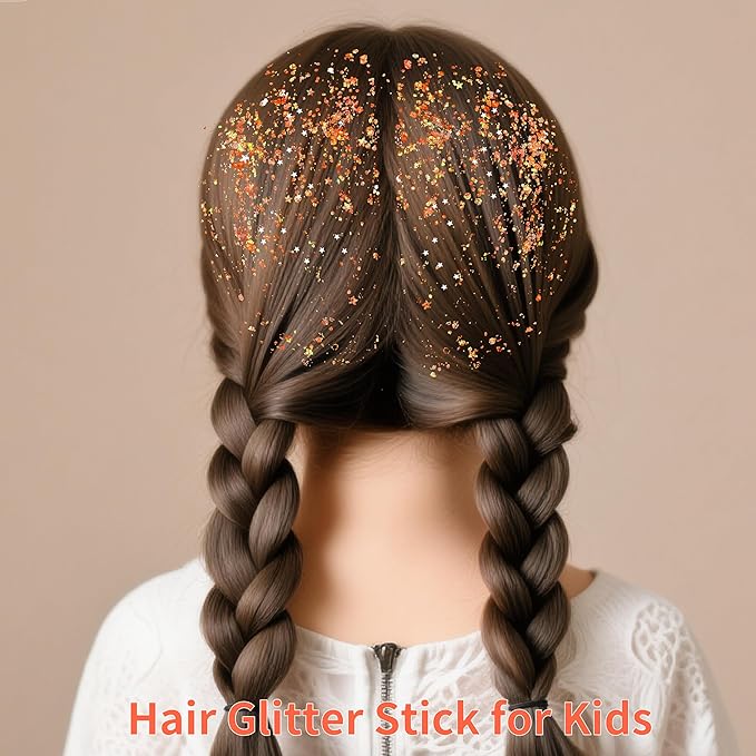 MEICOLY Orange Face Body Glitter Stick,Hair Glitter Stick for Kids and Women,Sparkle Chunky Glitter Makeup,Waterproof Face Glitter for Party Rave Festival