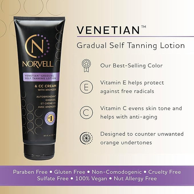 Norvell Venetian Sunless Self Tanner Gradual Color Extender Lotion 8.5 fl oz – Moisturizing Self Tanning Cream with Violet & Brown Tones, Instant Bronzer, Natural Fake Tan