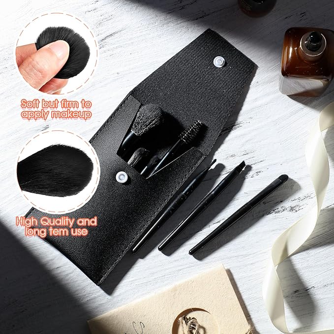 Tioncy 12 Sets Travel Makeup Brush Set Bulk Brushes Bag Bridesmaid Gift Synthetic Fibre Face Make up Brushes Angled Blush Brush for Wedding Bridal Shower Favors Bachelorette Party Gift(Black)