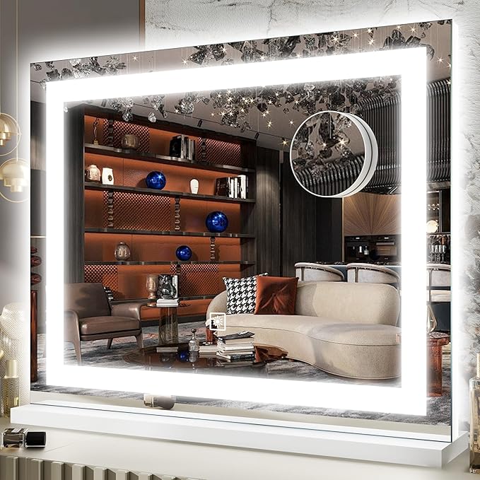 FENNIO 22" x 20" Vanity Mirror with Lights，LED Makeup Mirror，Hollywood Mirror with 3 Color Modes & Adjustable Brightness，Vanity Mirror Square White