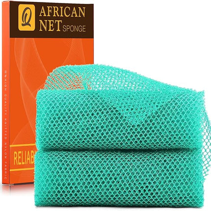 UJFQBH 2 Pieces African Bath Sponge African Net Long Net Bath Sponge Exfoliating Shower Body Scrubber Back Scrubber Skin Smoother,Great for Daily Use (Green)