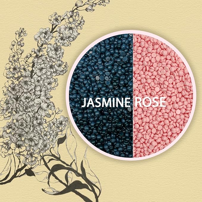 Wax Beads,5 Packs Hard Wax Beads Waxing at Home for Hair Removal - Hard Wax for Sensitive Skin Women with sticks, Bikini Brazilian Body Face Waxing (5 * 100g, Jasmine & Rose)