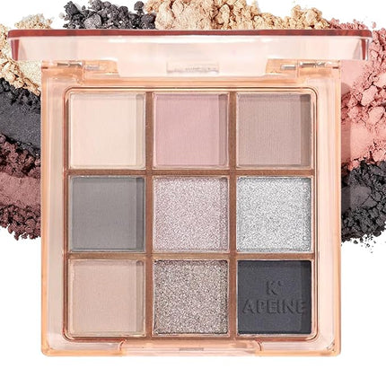 K'APEINE Nude Eyeshadow Palette, 9Colors Matte Shimmer Makeup Palette Neutral Pink Eye Shades High-Pigment Glitter Eyeshadow Makeup with Long-Wearing Formula for Women Daily, Wedding, Parties-LG3