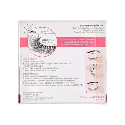 KISS Lash Couture LuXtensions Collection False Eyelashes, Flat Lash Technology, Super Slim Lash Band, Real Lash Extension Fibers, Reusable, Style ‘Russian Volume', 16mm, 1 Pair Strip Lashes