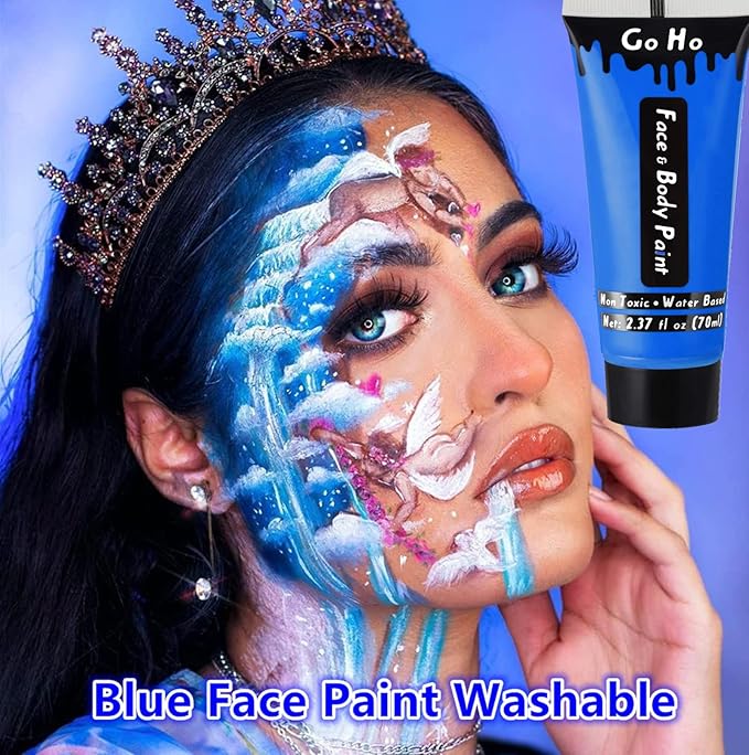 Go Ho Red White and Royal Blue Face Body Paint(2.37 oz) for Halloween Makeup,Cream Water Based Vampire Skeleton Face Paint for Adults Children SFX Cosplay Makeup,4th of July Accessories
