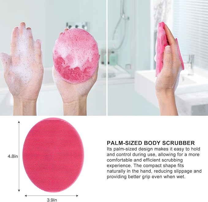 Food-Grade Soft Silicone Body Cleansing Brush Shower Scrubber, Gentle Exfoliating and Massage for All Kinds of Skin (Pack of 4)