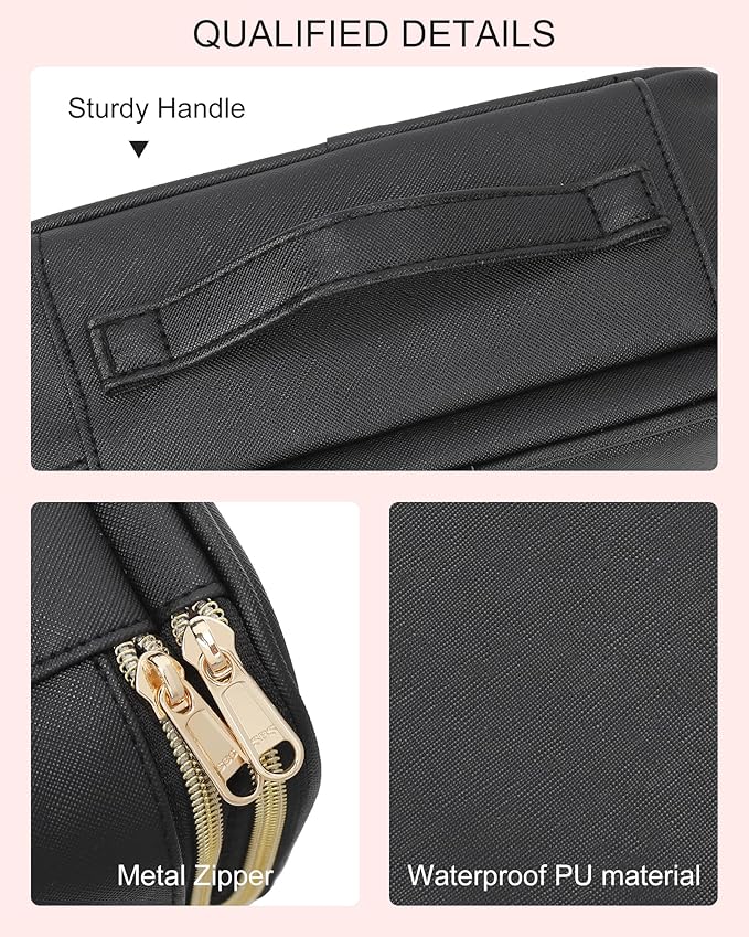 Relavel Small Makeup Bag, Makeup Brush Cosmetic Organizer, Portable 2 Layer Travel Makeup Organizer, Cosmetic Bag for Women, Handbag Purse Pouch, Compact Capacity for Daily Use (Black)