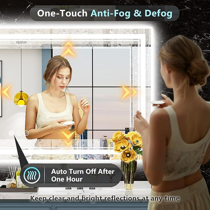 72x40 LED Bathroom Mirror with Lights, Backlit and Front Lit, Anti-Fog Lighted Vanity Mirrors for Bathroom Wall, Dimmable, 3-Color Light, Memory, Shatter-Proof, HD Tempered Glass, CRI＞90