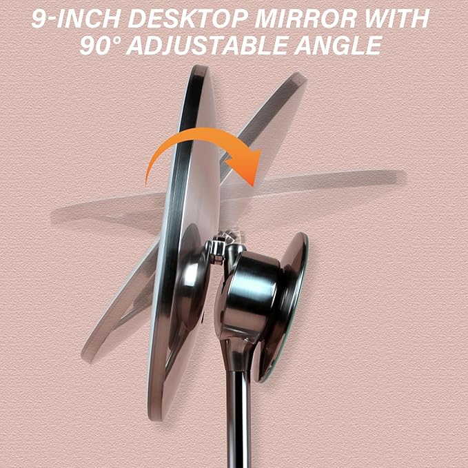 Miusco Makeup Mirror 9" Vanity Mirror with Lights, 5X & 10X Magnification - Front/Back Magnetic Design, Rechargeable & Cordless, Touch Dimming, 90° Adjustable Angle, Metal Frame, Includes USB Cable