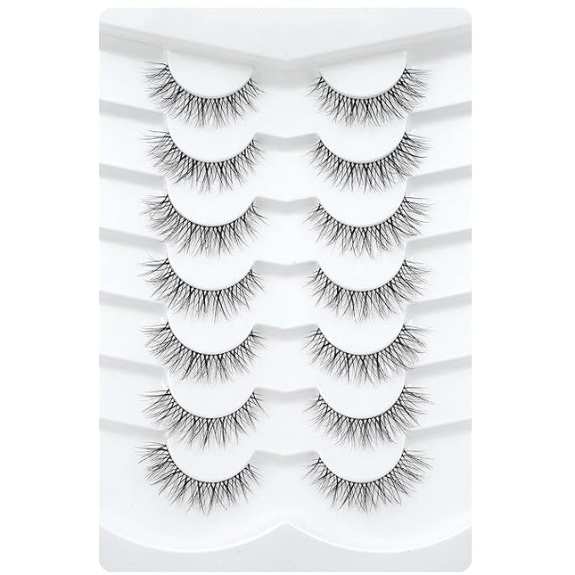 3D Clear Band False EyeLashes Natural Look Cat Eye Wispy Fake lashes Short Supernatural Cross Soft Reusable Lashes 7 Pairs-Happy Heartbeat(No.210)