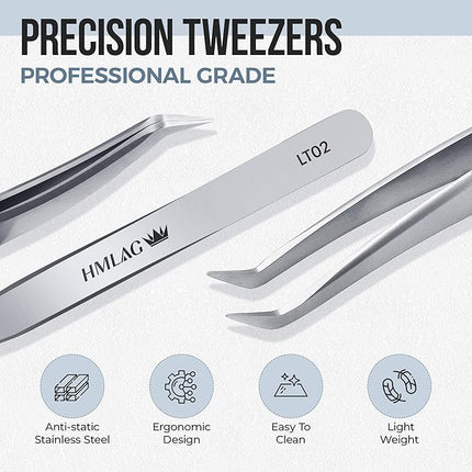 LASHVIEW Lash Tweezer, High Precision Stainless Steel Volume Eyelash Tweezers, Eyelash Extension Tweezers for Profissional Grafting lash Extension, LT02