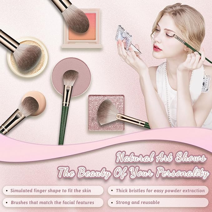 Makeup Brush Set, Premium Synthetic 14 Pcs Makeup Brushes, Travel Makeup Brush Set for Foundation, Concealer, Blush and Eyeshadow Brush(Green)