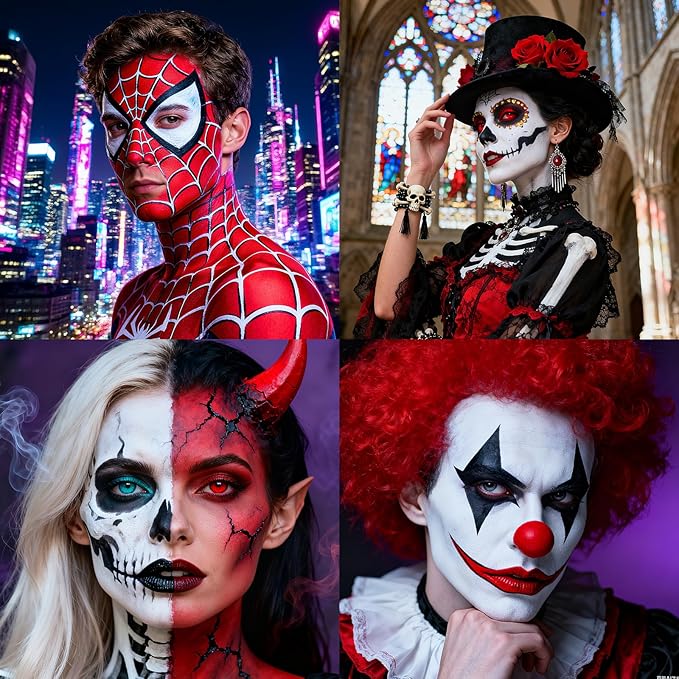Halloween Black White Red Face Paint Face Painting Kit For Spider-Man Demon Joker Makeup, Baseball Softball Sport Games, Cosplay, Costume, Theme Parties and SFX Special Effect