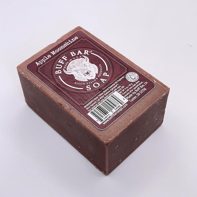 Bison Tallow Buff Soap Bar, Apple Moonshine, (2 pack) - Scents of Apple, Cinnamon, & Orange - Cleans, Moisturizes, Soothes, Hydrates - No Dyes, Chemicals, or Preservatives