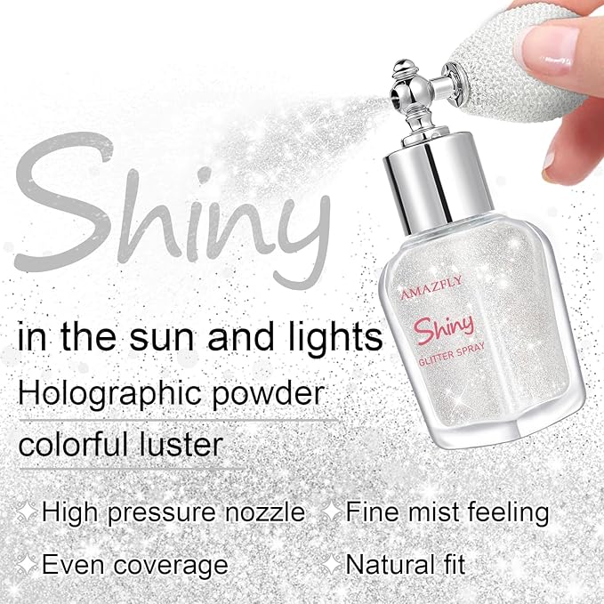 Hair and Body Glitter Spray, Shimmering Powder Sparkle Powder Makeup, Glitter Loose Sparkle Makeup for Body Highlighter,Festival Prom Rave Accessories (Pearl White)