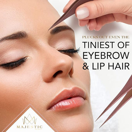 Majestic Bombay Fine Point Tweezers for Women and Men – Splinter Ticks, Facial, Brow and Ingrown Hair Removal–Sharp, Needle Nose, Surgical Tweezers Precision Pluckers best tweezers for chin hair