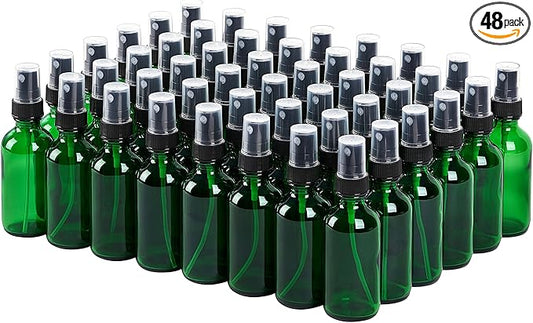 2 oz Glass Spray Bottles, Reusable Fine Mist Sprayer Small Spray Bottle, Leak-Proof Design, Perfect for Travel, Skin Care, Perfumes, Botanical, Cleansing (Green, 2oz-48pcs)