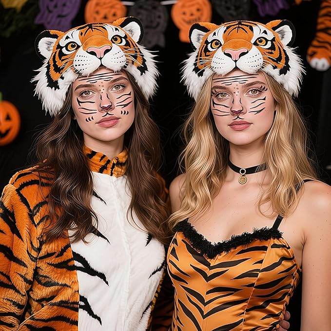Face Stickers Gems Halloween Temporary Tattoo Sticker Animals Face Sticker Decal Body Face Self-adhesive Sticker Stage Makeup Party Cosplay Decoration 2pcs (tiger)