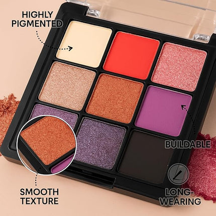K'APEINE 9Colors Eyeshadow Palette, Matte Glitter Eyeshadow Red Purple Eye Shades Colorful Eye Makeup Palette Long Lasting Waterproof, High Pigment Blendable Makeup Kit-H01