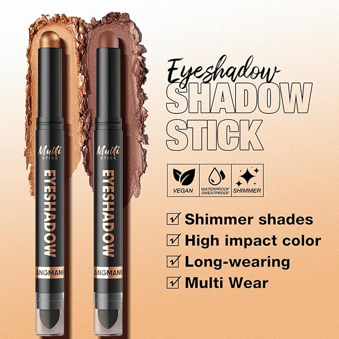 LANGMANNI 8Colors Dual-Ended Eyeshadow Stick Set – Silky Smooth, Waterproof & Transfer-Proof, Built-in Blender Brush, All-Day Matte & Shimmer Wear Eye Makeup(#B)