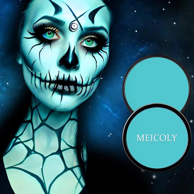 MEICOLY Teal Face Body Paint,Water Based Washable Body Paint,Cosplay Peacock Face Paint,Professional Face Painting for Halloween Stage SFX Special Effects Makeup