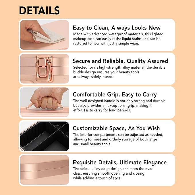 Lighted Makeup Case with Mirror - Large Size 13.4" x 10.2" - Travel Makeup Case With Mirror - Rechargeable LED Travel Vanity Case with Adjustable Brightness - Train Case Makeup Bag - Pink