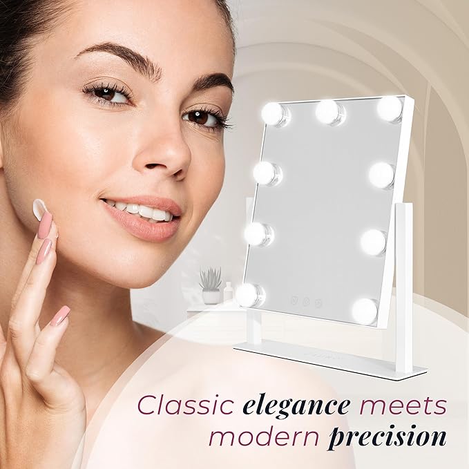 Zadro Hollywood Lighted Vanity Mirror with 9 LED Bulbs, 3 Color Light Settings, 360° Rotation Makeup Mirror Head (14" H x 12" W | 1X | Chocolate)