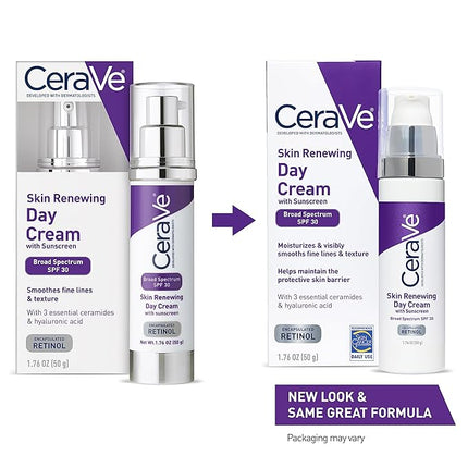 CeraVe Anti-Aging Face Cream SPF 30, Anti-Wrinkle Retinol Cream with Hyaluronic Acid and Ceramides, 1.76 oz