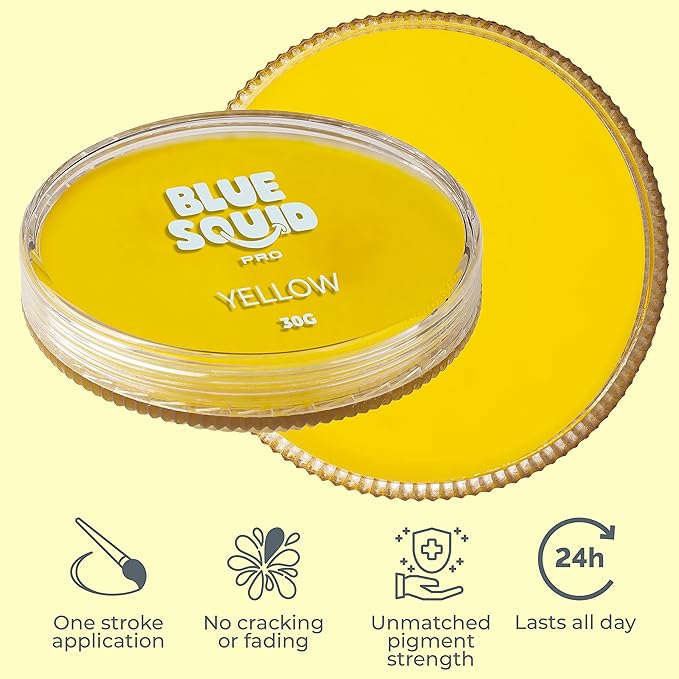 Blue Squid Face Paint Water Based Single Cake Professional Face Paint & Body Paint - Water Activated, Kids Adults Face Painting for Costume, Halloween Makeup, Cosplay - Classic Yellow Face Paint 30g