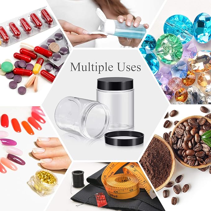 Patelai 4 Pieces Round Wide-mouth Leak Proof Plastic Container Jars with Lids for Travel Storage Makeup Beauty Products Face Creams Oils Salves Ointments DIY Making(10 Ounce,Black)