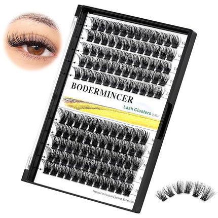 Bodermincer 120 Clusters 10mm+12mm/12mm+14mm/14mm+16mm Mixed Wide Cluster False Eyelash Individual Cluster EyeLashes Grafting Fake False Eyelashes Eyelash Extension (Black 12mm+14mm Mixed)